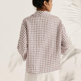 100% Linen Dropped Collar Long-Sleeve Top TRISTAN