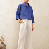 100% Linen Dropped Collar Long-Sleeve Top TRISTAN
