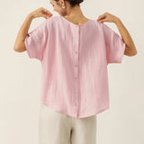 100% Linen Round Neck Back Opening Top URIELLE