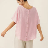 100% Linen Round Neck Back Opening Top URIELLE