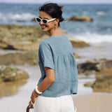 100% Linen Short Sleeve Crew Neck Shirt FINA