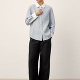 100% Linen Striped Patchwork Pleat Shirt THEA