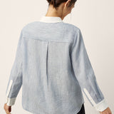 100% Linen Striped Patchwork Pleat Shirt THEA
