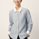 100% Linen Striped Patchwork Pleat Shirt THEA