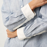 100% Linen Striped Patchwork Pleat Shirt THEA