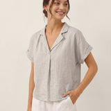 100% Linen Blazer-Inspired Pullover Top DINA