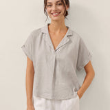 100% Linen Blazer-Inspired Pullover Top DINA