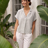 100% Linen Blazer-Inspired Pullover Top DINA