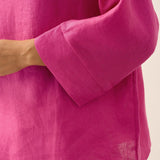100% Linen Dropped Collar Long-Sleeve Top TRISTAN