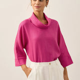 100% Linen Dropped Collar Long-Sleeve Top TRISTAN