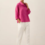 100% Linen Dropped Collar Long-Sleeve Top TRISTAN