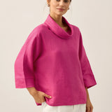 100% Linen Dropped Collar Long-Sleeve Top TRISTAN