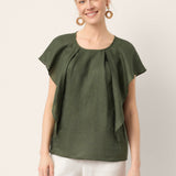100% Linen Flutter Sleeve Sculpted Pleat Top DRUSILLA