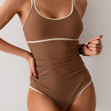 Maclair & Co. - Womens Tummy Control Swimsuit Color Block One Piece Bathing Suits Slimming Double Straps Swimwear High Cut Swim Suit