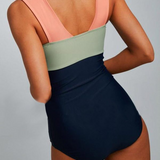 Maclair & Co. - Square Neck Pink Strap Color block One Piece Paradise