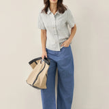 Linen Double-Breasted Artistic Stripe Shirt JUNO