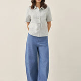 Linen Double-Breasted Artistic Stripe Shirt JUNO