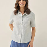 Linen Double-Breasted Artistic Stripe Shirt JUNO