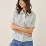 Linen Double-Breasted Artistic Stripe Shirt JUNO