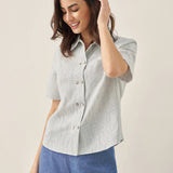 Linen Double-Breasted Artistic Stripe Shirt JUNO