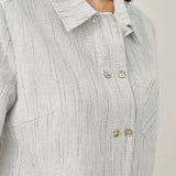 Linen Double-Breasted Artistic Stripe Shirt JUNO