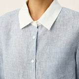 100% Linen Striped Patchwork Pleat Shirt THEA
