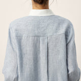 100% Linen Striped Patchwork Pleat Shirt THEA