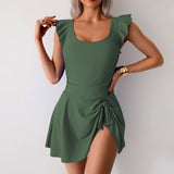 Maclair & Co. - Women One Piece Swim Dress Tummy Control Swimsuit Slimming Ruffle Side Tie Kont Swimdress Bathing Suit