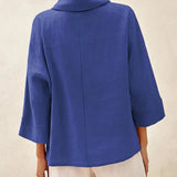 100% Linen Dropped Collar Long-Sleeve Top TRISTAN