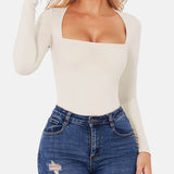 Square Neck Sculpting Bodysuit Second Skin Fit Seamless Thong