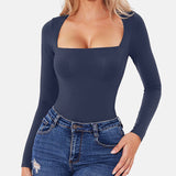 Square Neck Sculpting Bodysuit Second Skin Fit Seamless Thong
