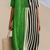 Naomi - Vibrant Green Dress with Black Stripes