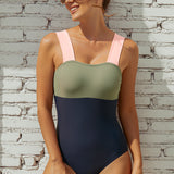 Maclair & Co. - Square Neck Pink Strap Color block One Piece Paradise