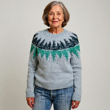 Cassandra - Grey Vintage Sweater with Green Fir Yoke