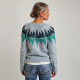 Cassandra - Grey Vintage Sweater with Green Fir Yoke