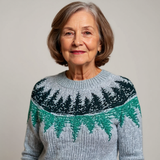 Cassandra - Grey Vintage Sweater with Green Fir Yoke