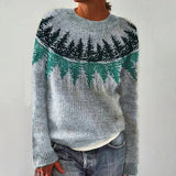 Cassandra - Grey Vintage Sweater with Green Fir Yoke