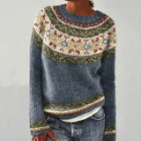 Lillian - Blue-Grey Vintage Sweater with Olive Floral Yoke