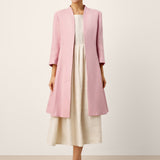 100% Linen Sculpted Waist V-neck Longline Jacket Top AZURA