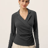 Wool Asymmetric Side Ruched Stretch Top BRIONY