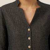 Linen Mandarin Collar Button-Up Long Shirt Jacket JORDAN