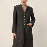 Linen Mandarin Collar Button-Up Long Shirt Jacket JORDAN