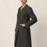 Linen Mandarin Collar Button-Up Long Shirt Jacket JORDAN