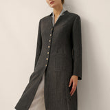 Linen Mandarin Collar Button-Up Long Shirt Jacket JORDAN