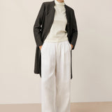 Linen Mandarin Collar Button-Up Long Shirt Jacket JORDAN