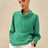 100% Linen Dropped Collar Long-Sleeve Top TRISTAN