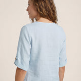 100% Linen Elbow Sleeve Pullover Top NOLA
