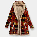 Vivienne - Red Aztec Print Fleece-Lined Coat