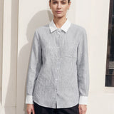 100% Linen Striped Patchwork Pleat Shirt THEA
