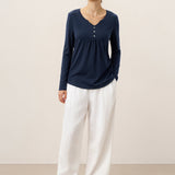 Bamboo Viscose Textured Pleated Shell Accent Stretch Top ZINNIA